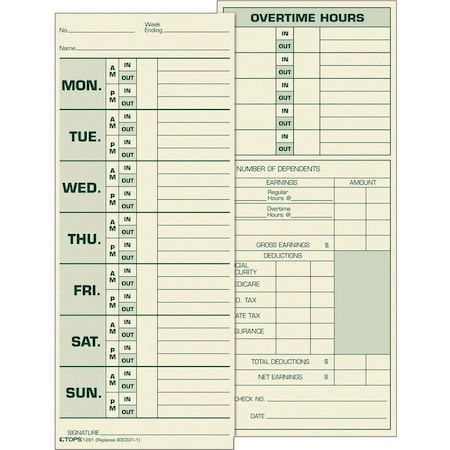 Tops Form, Time Card, 3.5X8.5 Pk TOP1291